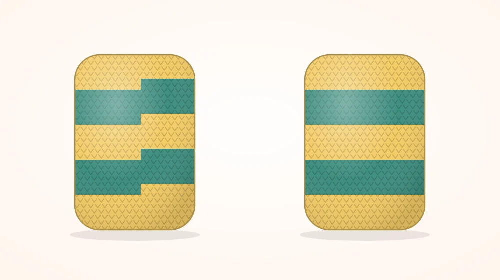 Two striped crocheted tubes side by side, one with a visible step in each stripe where the round changes and one where the stripes meet in a nearly level line