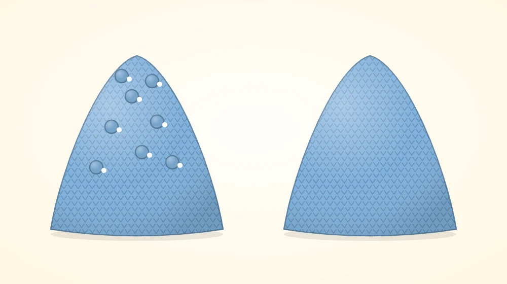 Two crocheted cone tops side by side, one with small bumps and gaps along the decrease lines and one with a smooth, even surface